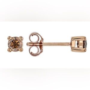 NIB 0.33CTW ROUND CHAMPAGNE DIAMOND 10K ROSE GOLD STUD EARRINGS